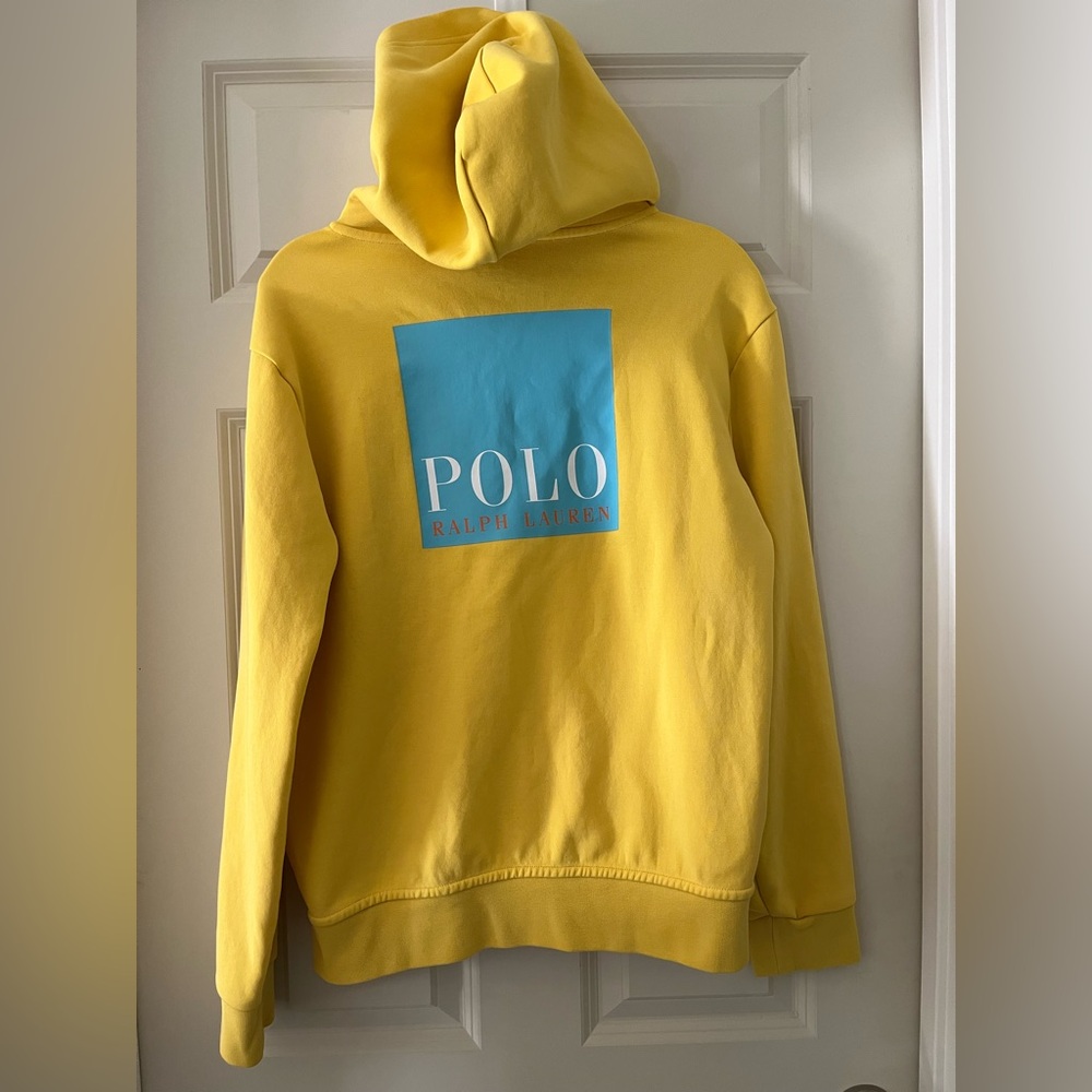 Men’s POLO RALPH LAUREN Yellow Box Blue Logo Double-Knit Full Zip Hoodie size M